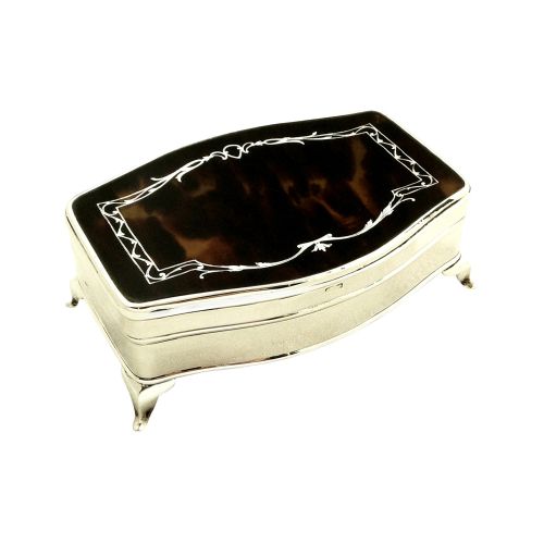 Antique Sterling Silver & Tortoiseshell 5" Trinket Box 1924