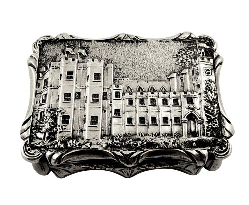 Antique Victorian Sterling Silver Kenilworth Castle Vinaigrette 1847 - Nathaniel Mills