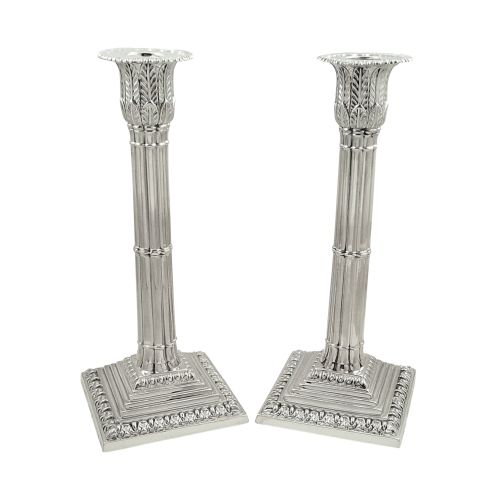 Pair of Antique Victorian Sterling Silver Corinthian Column Candlesticks 1899