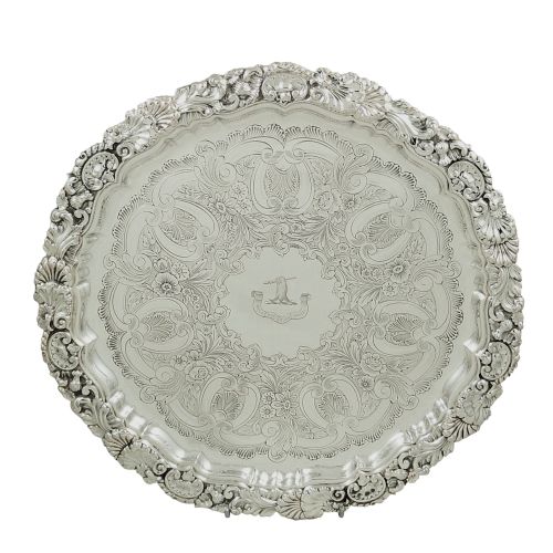 Heavy Antique Edwardian Sterling Silver 12" Tray / Salver 1904