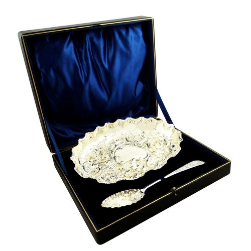 Antique Victorian Sterling Silver 9 1/2" Dish & Spoon in Case 1895