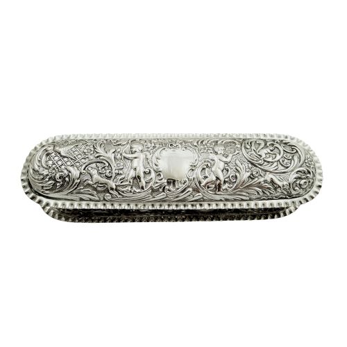 Antique Sterling Silver 7" Trinket Box 1911 - Cherubs, Dog, Rabbits