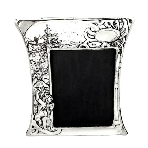 Antique Art Nouveau Sterling Silver Photo Frame 1904 - Boy Fishing