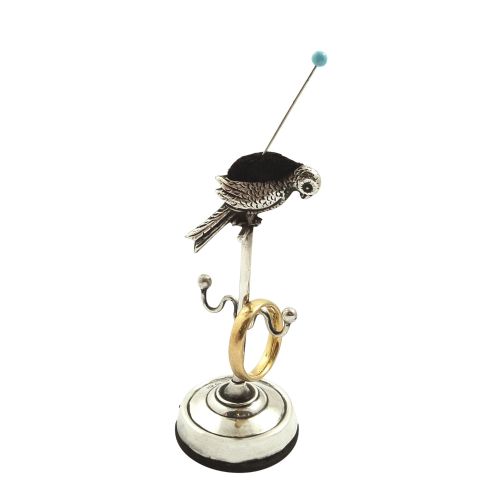 Antique Sterling Silver Parrot Ring Tree / Pin Cushion 1913