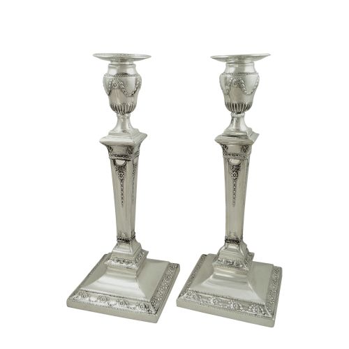 Pair of Antique Victorian Sterling Silver 11" Candlesticks - 1876