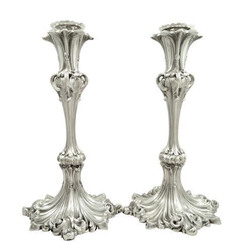 Pair of Antique Early Victorian Sterling Silver Candlesticks 1841