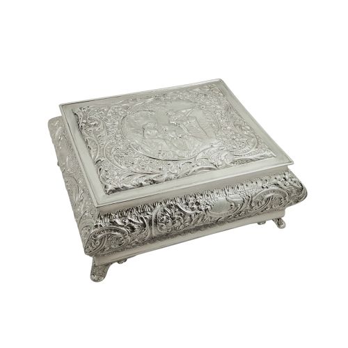 Large Antique Edwardian Sterling Silver Jewellery / Trinket Box 1901