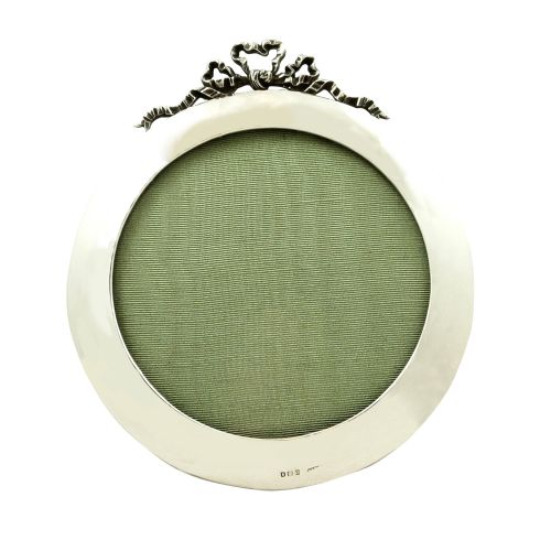 Antique Sterling Silver Circular Bow / Ribbon Photo Frame 1921
