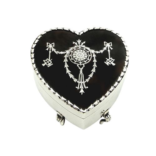 Antique Edwardian Sterling Silver & Tortoiseshell Heart Trinket Box 1907