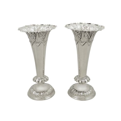 Pair of Antique Edwardian Sterling Silver 6" Vases 1903