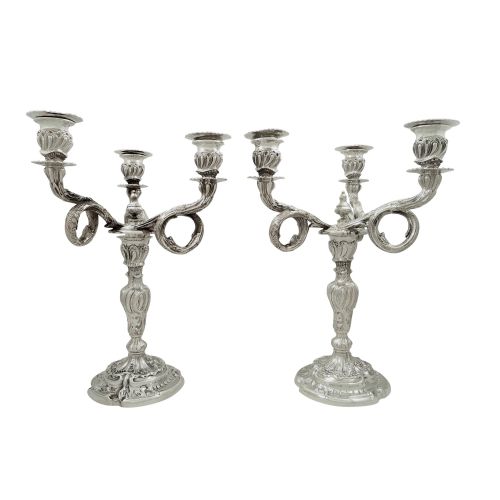 Pair of Antique Edwardian Scottish Sterling Silver Candelabra - Glasgow 1903