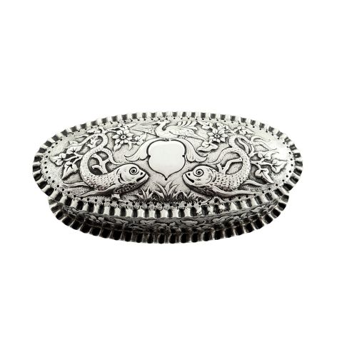 Antique Victorian Sterling Silver 'Fish' Trinket Box 1881