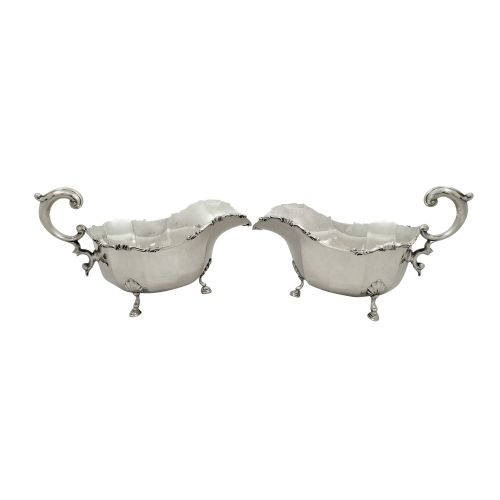 Pair of Antique Sterling Silver Gravy Boats or Sauce Jugs 1930