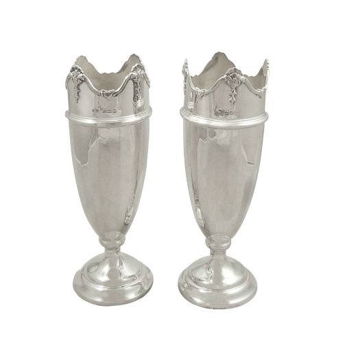 Pair of Antique Sterling Silver 7" Vases 1928