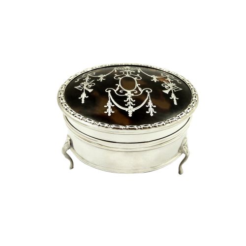 Antique Sterling Silver & Tortoiseshell Trinket Box 1919
