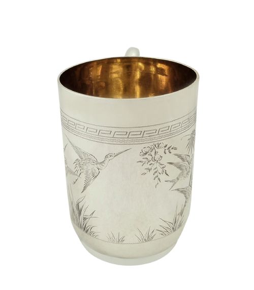 fig 1. Antique Victorian Sterling Silver 'Bird' Christening Mug / Tankard 1887
