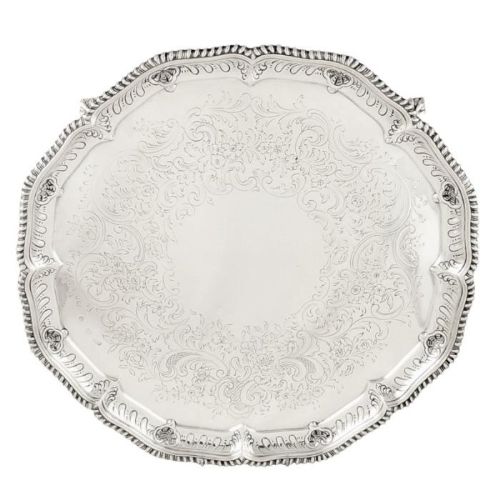 Heavy Antique Victorian Sterling Silver 15 1/2" Tray / Salver 1894 - 1890g