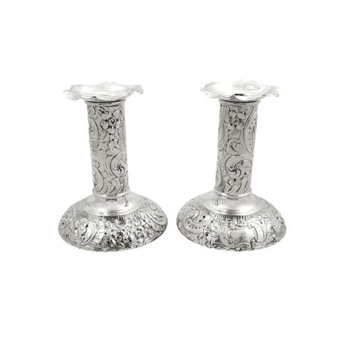 Pair of Antique Victorian Sterling Silver Candlesticks 1893