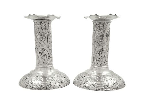 fig 1. Pair of Antique Victorian Sterling Silver Candlesticks 1893