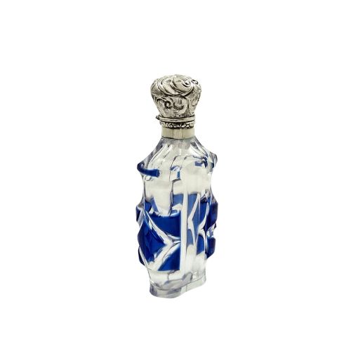 Antique Silver & Blue Overlay Perfume / Scent Bottle