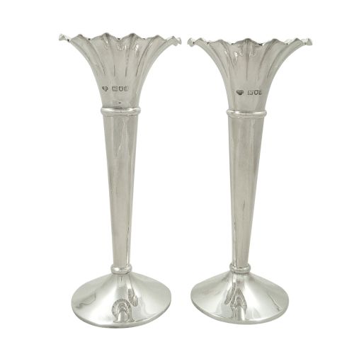 Pair of Antique Edwardian Sterling Silver Vases 1901