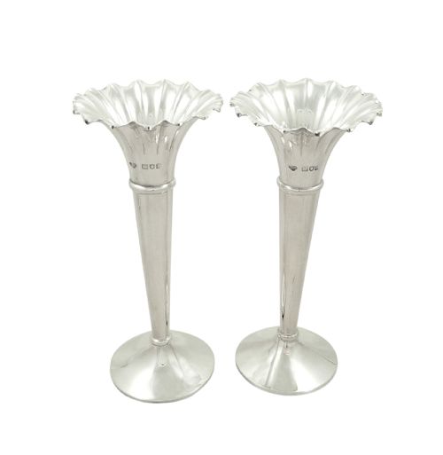 fig 1. Pair of Antique Edwardian Sterling Silver Vases 1901