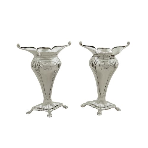 Pair of Antique Edwardian Sterling Silver Vases 1910