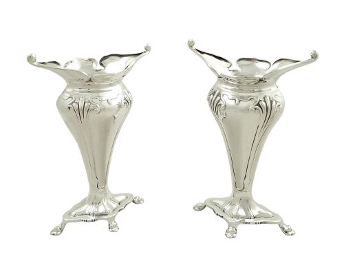 fig 1. Pair of Antique Edwardian Sterling Silver Vases 1910