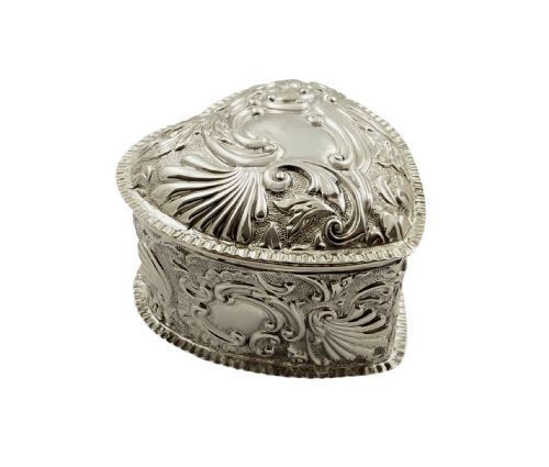 fig 1. Antique Victorian Sterling Silver Heart Trinket Box 1890