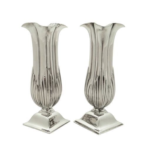 Pair of Antique Victorian Sterling Silver Vases 1873