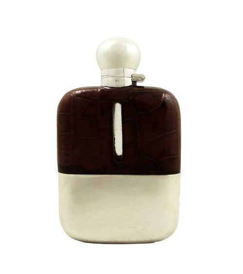 fig 1. Antique Silver Plated & Crocodile Hip Flask c1880