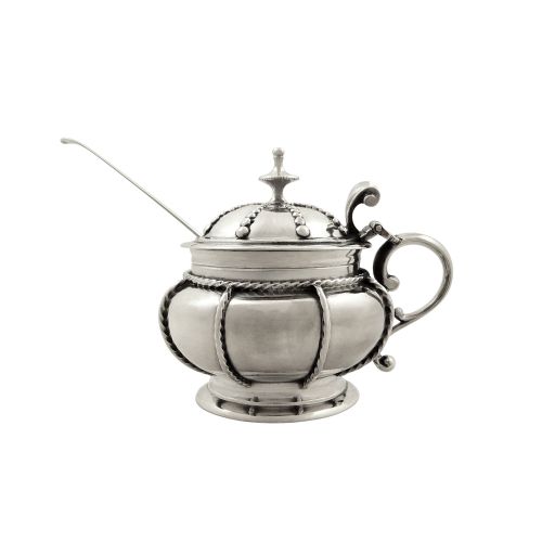 Antique Victorian Sterling Silver Mustard Pot with Spoon 1870