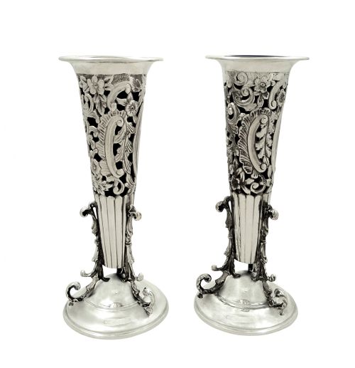 fig 1. Pair of Antique Edwardian Sterling Silver Vases 1904