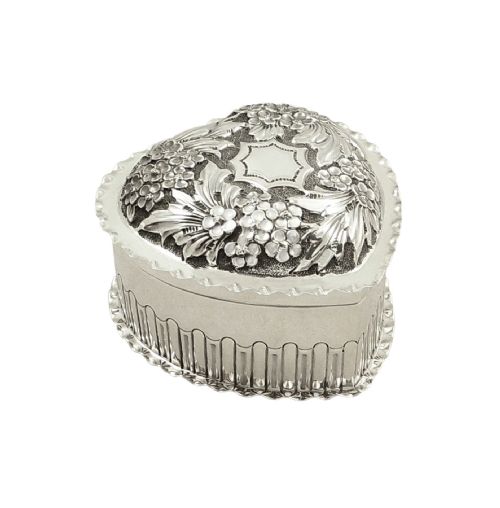 fig 1. Antique Victorian Sterling Silver Heart Trinket Box 1898