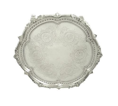 Antique Victorian Sterling Silver 12 1/2" Tray / Salver 1867