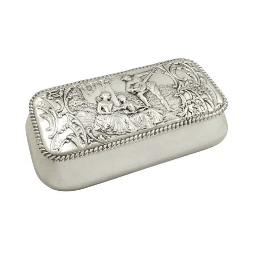 Antique Victorian Sterling Silver Trinket Box 1899 - The Music Lesson