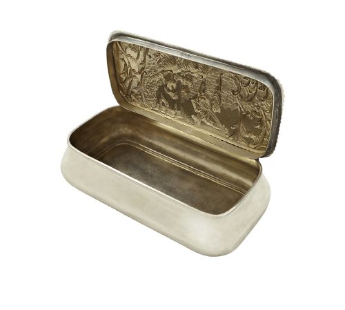 fig 1. Antique Victorian Sterling Silver Trinket Box 1899 - The Music Lesson
