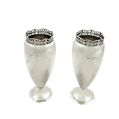 Pair of Antique Sterling Silver 7" Vases 1919