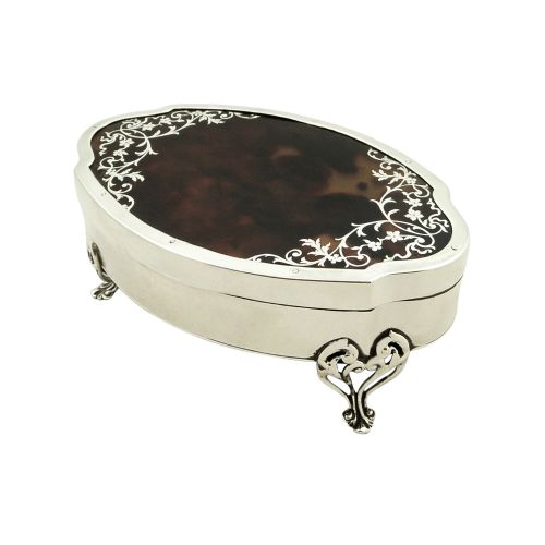 Antique Sterling Silver & Tortoiseshell Trinket Box - 1919 Mappin & Webb