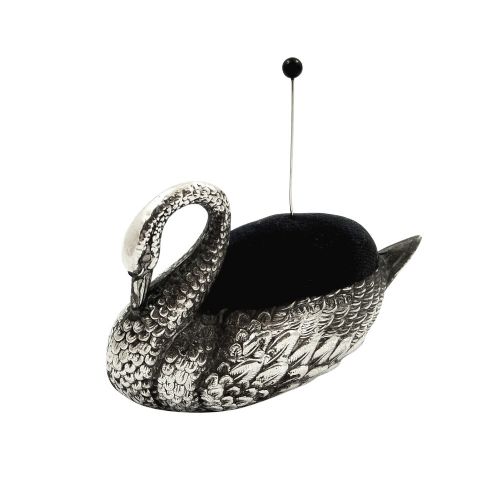 Antique Edwardian Sterling Silver Swan Pin Cushion 1907