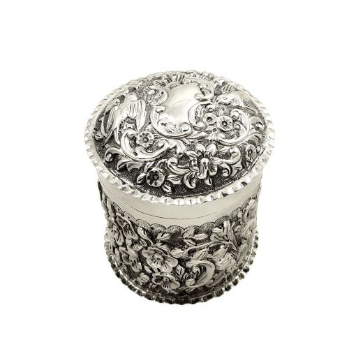 Antique Sterling Silver Vanity Pot with Birds 1901