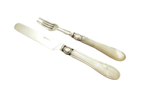 fig 1. Antique Victorian Sterling Silver & Mother of Pearl Canteen of Cutlery 1861
