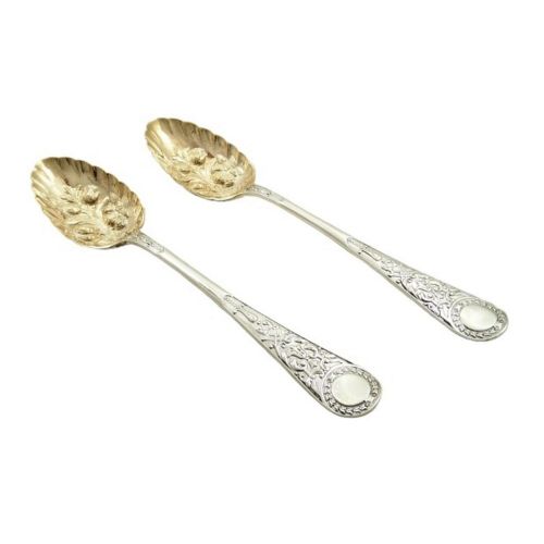Pair of Antique Victorian Sterling Silver Berry Spoons 1891