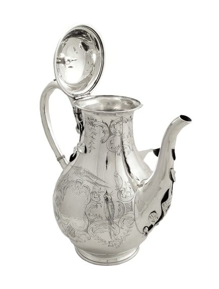 fig 1. Antique Victorian Sterling Silver 'Birds' Coffee Pot 1852