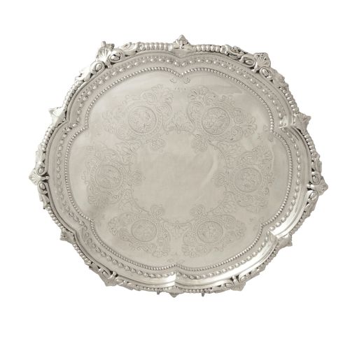 Antique Victorian Sterling Silver 12" Tray / Salver 1898