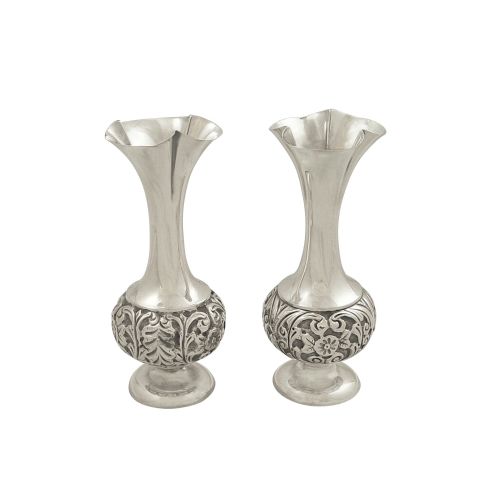 Pair of Antique Edwardian Sterling Silver Vases 1902