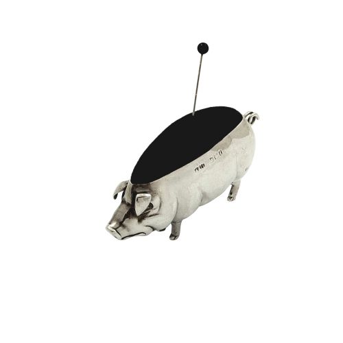 Antique Edwardian Sterling Silver Pig Pin Cushion 1908