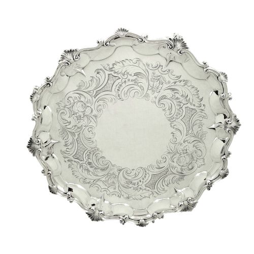 Antique Victorian Sterling Silver 13 3/4" Tray / Salver 1854