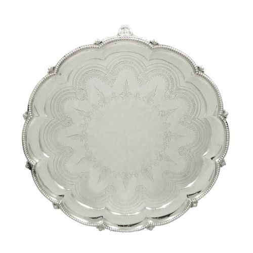 Antique Victorian Sterling Silver 12" Tray / Salver 1870