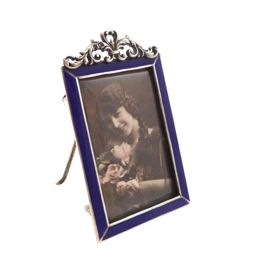 Antique Victorian Sterling Silver & Blue Enamel Photo Frame 1896